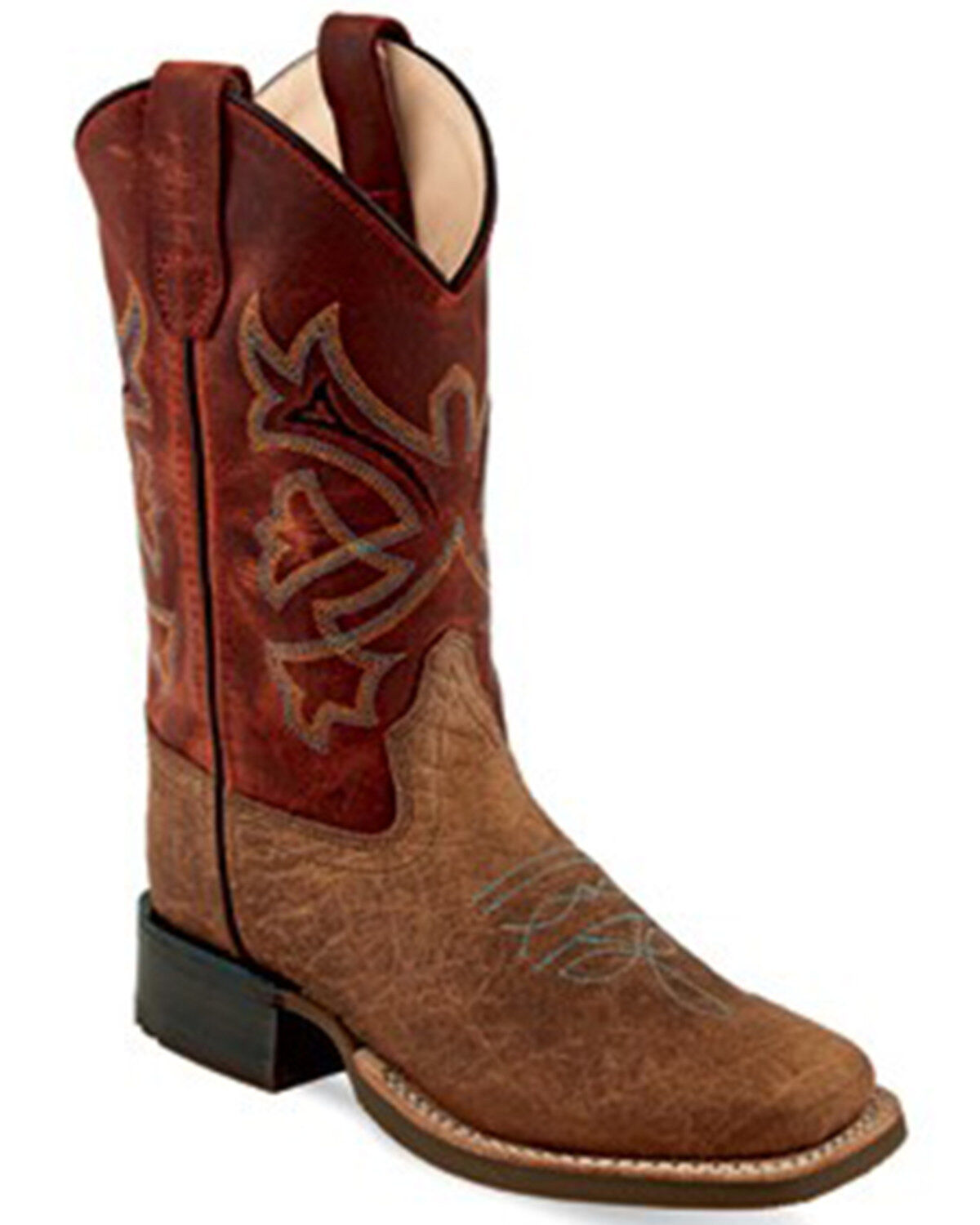 Old West Boys' Bull Hide Print Western Boots - Broad Square Toe