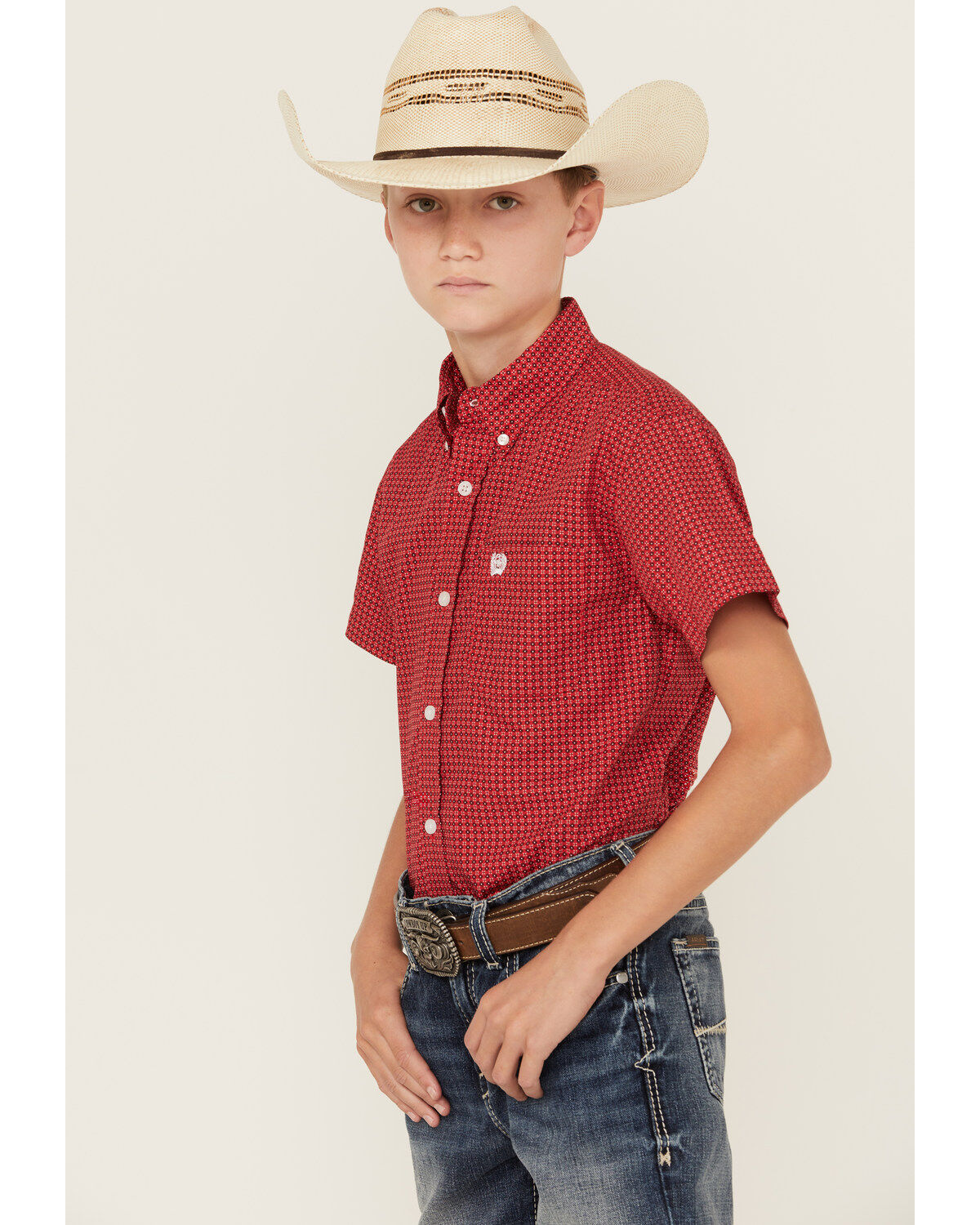 Cinch Boys' Geo Print Short Sleeve Button-Down Western Shirt