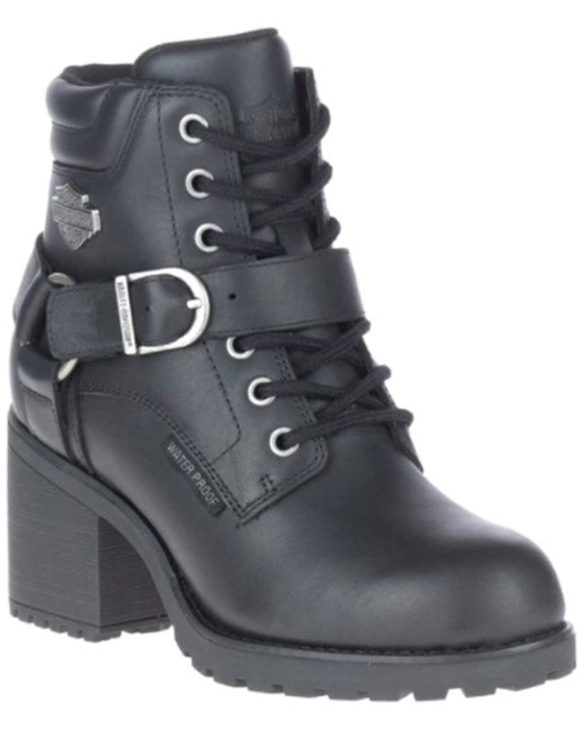 Harley Davidson Women's Howell Harness Lace-Up Waterproof Leather Moto Boots - Round Toe