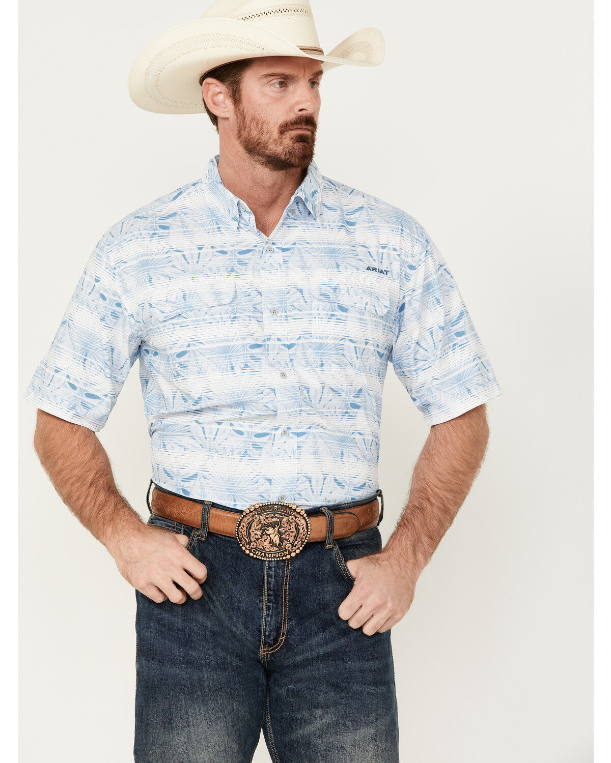 Ariat Men's VentTEK Outbound Striped Leaf Print Short Sleeve Performance Shirt