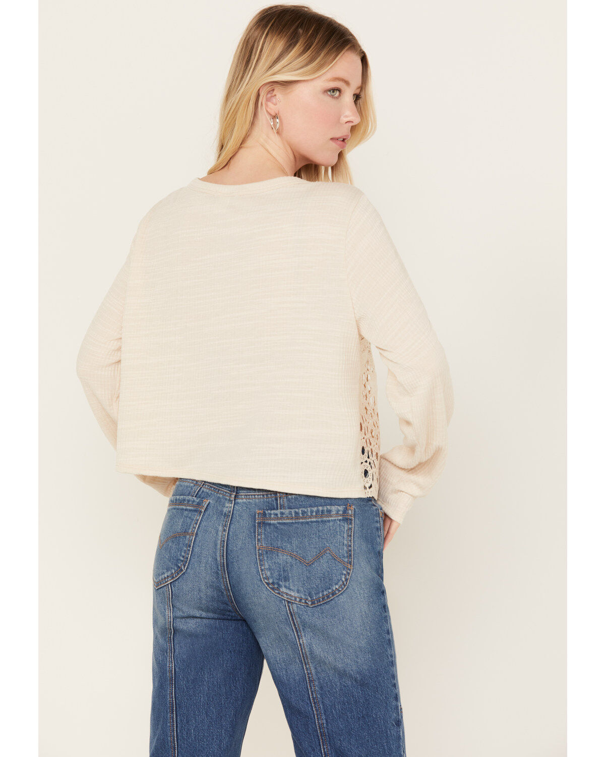 Wild Moss Women's Crochet Front Knit Top