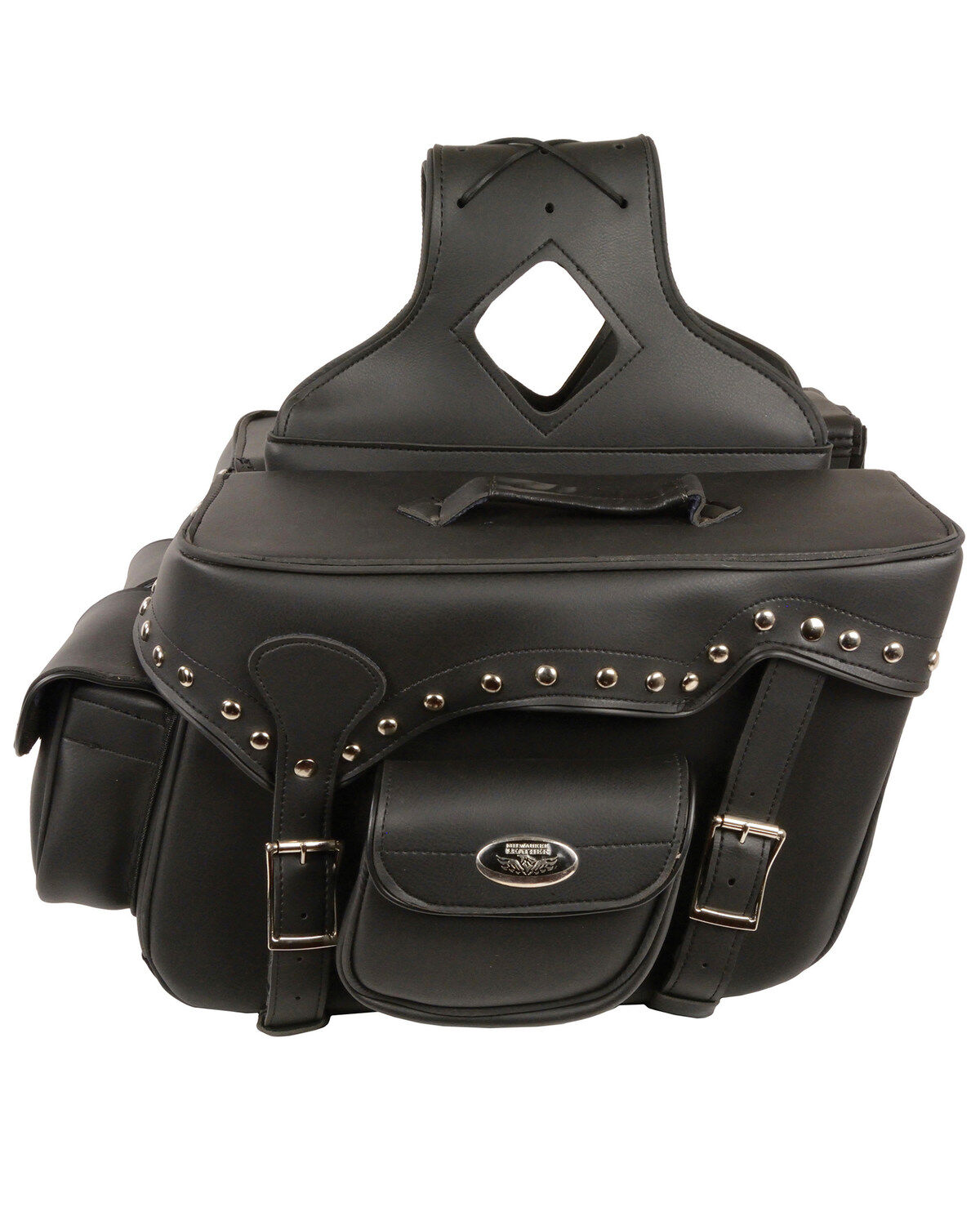 Milwaukee Leather Reflective Double Front Pocket Studded Throw Over Saddle Bag