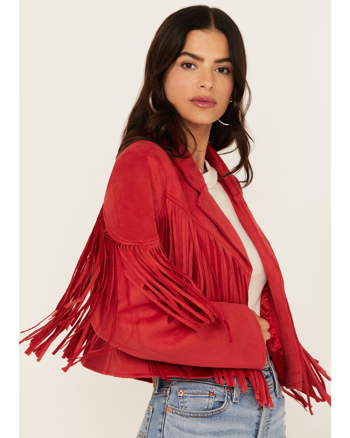 Saints & Hearts Women's Faux Suede Cropped Fringe Jacket