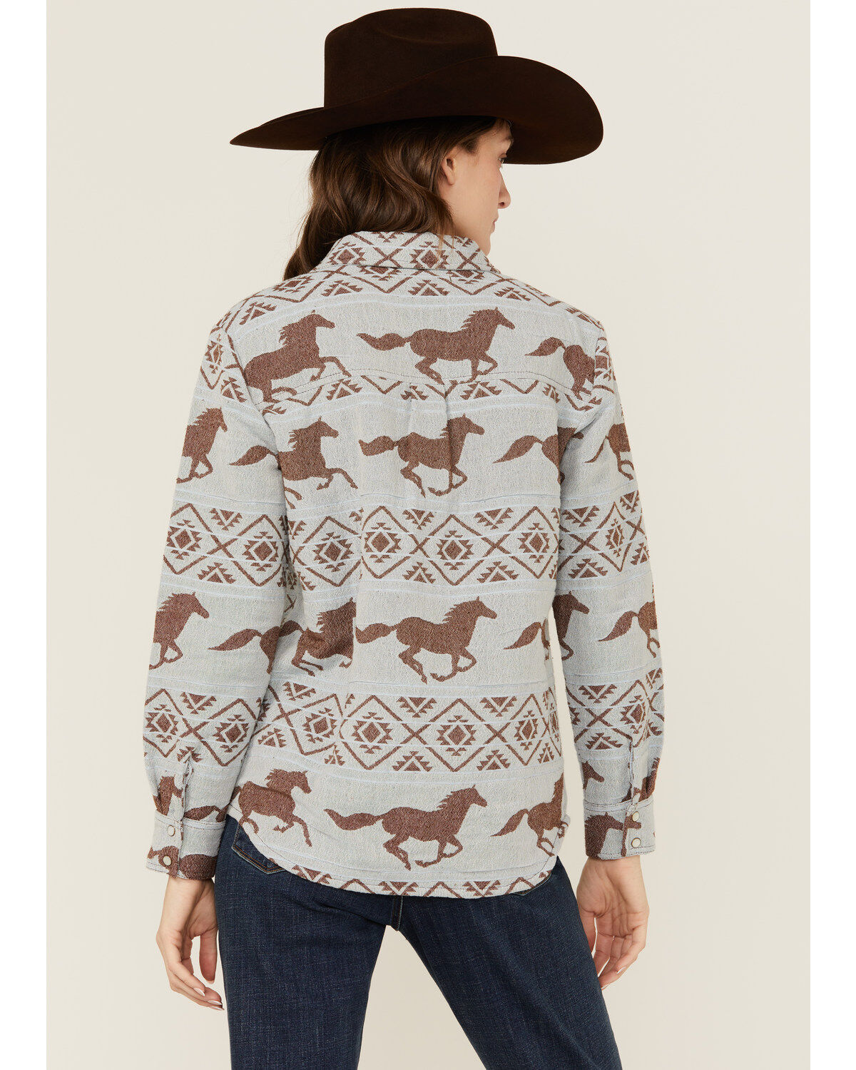 Shyanne Women's Horse Print Blanket Long Sleeve Pearl Snap Western Shirt