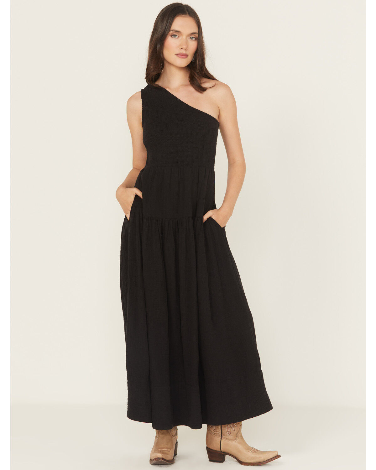 Revel Women's Solid One Shoulder Midi Dress