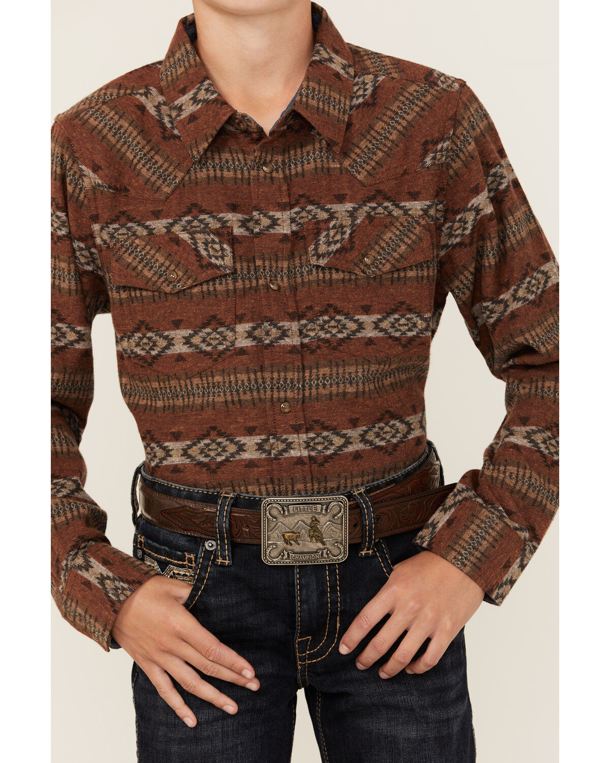 Cody James Boys' Resource Southwestern Print Long Sleeve Snap Flannel Shirt