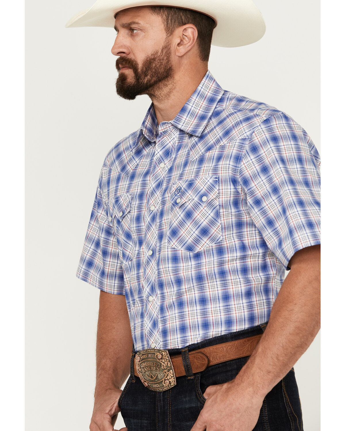 Wrangler Retro Men's Plaid Print Short Sleeve Pearl Snap Western Shirt