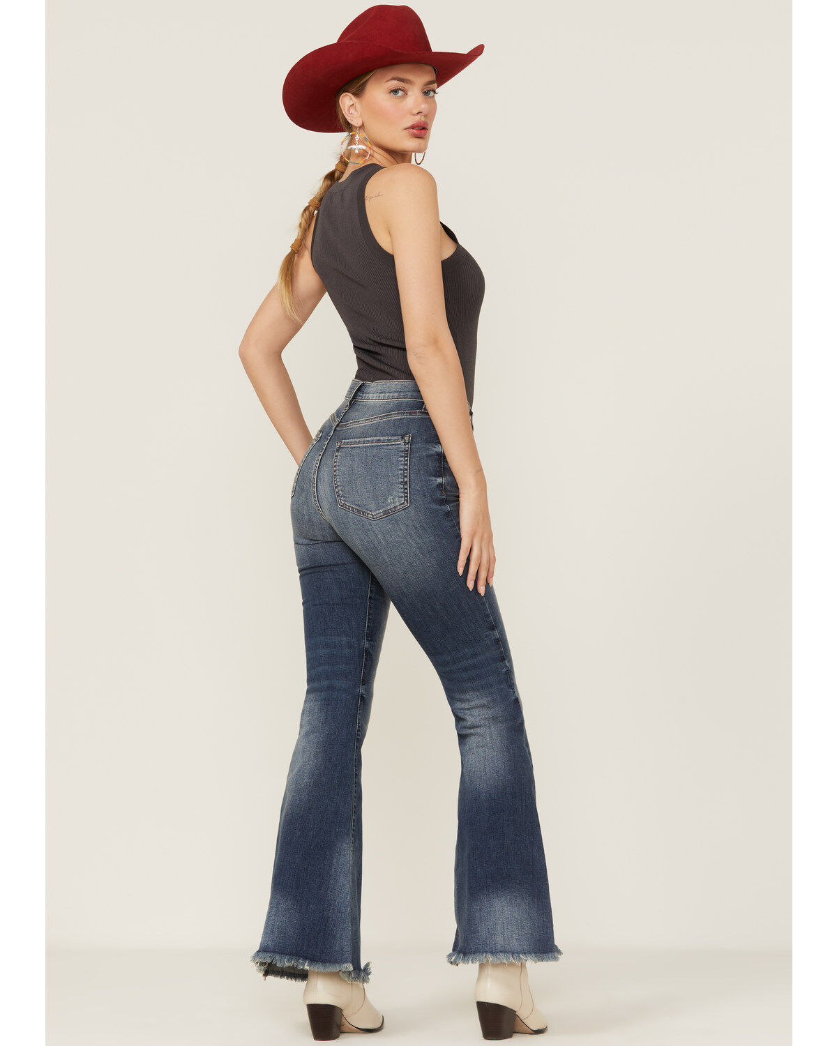 Sneak Peek Women's Vintage High Rise Raw Hem Dark Flare Jeans