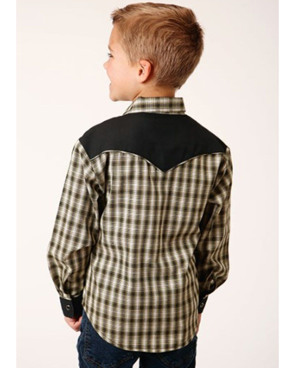 Roper Boys' Plaid Print Long Sleeve Snap Western Shirt