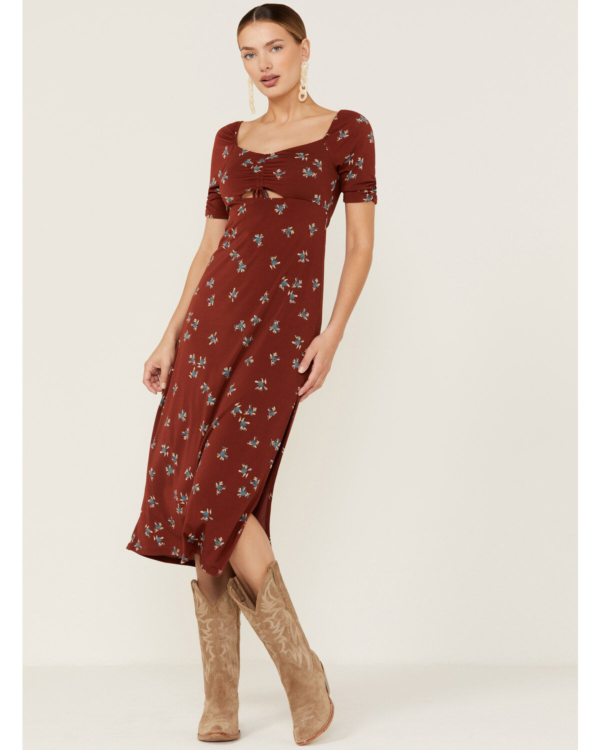 Lush Women's Ruched Front Midi Knit Dress