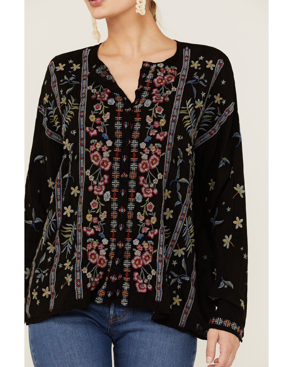 Johnny Was Women's Garden Embroidered Stripe Blouse