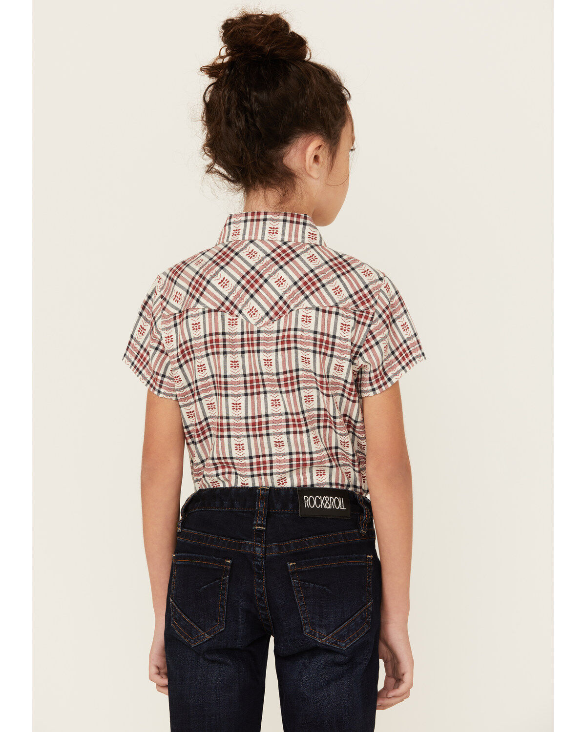 Shyanne Girls' Dobby Teton Plaid Print Short Sleeve Pearl Snap Western Shirt