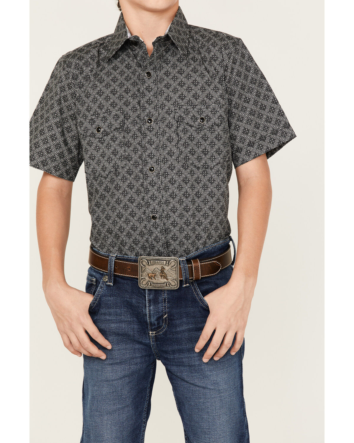 Panhandle Boys' Geo Print Short Sleeve Western Snap Shirt