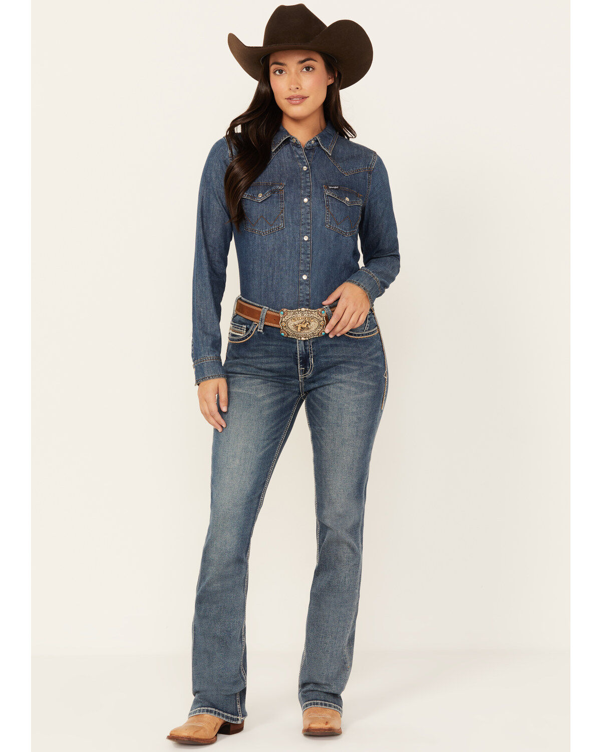 Rock & Roll Denim Women's Medium Wash Mid Rise Stretch Bootcut Jeans