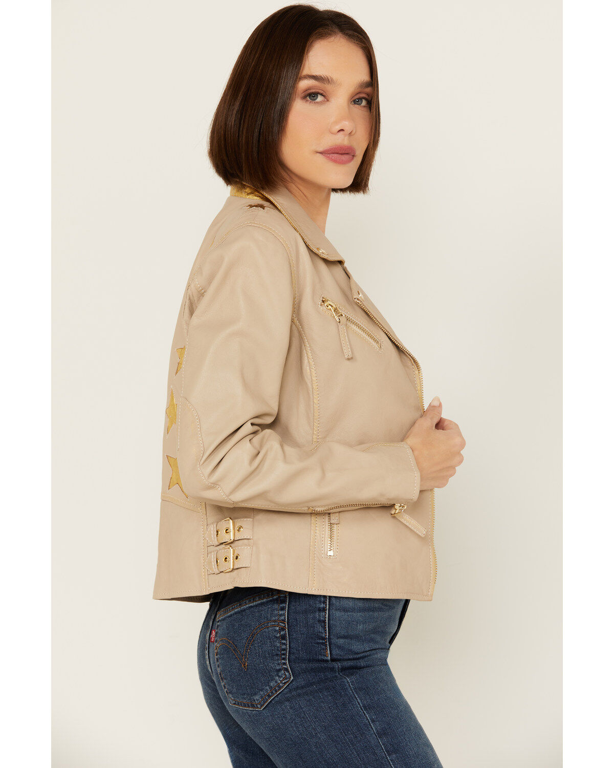 Mauritius Leather Women's Christy Star Zip-Front Moto Leather Jacket