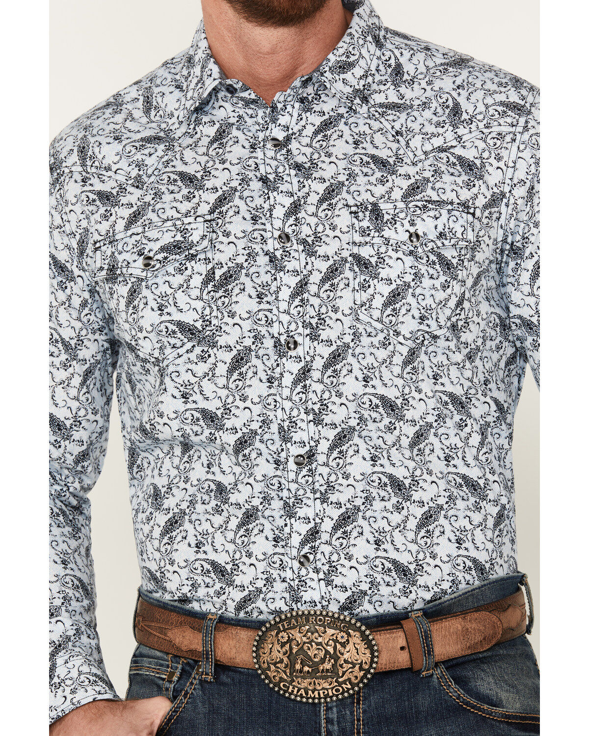 Cody James Men's Casa Blanca Paisley Print Long Sleeve Snap Western Shirt