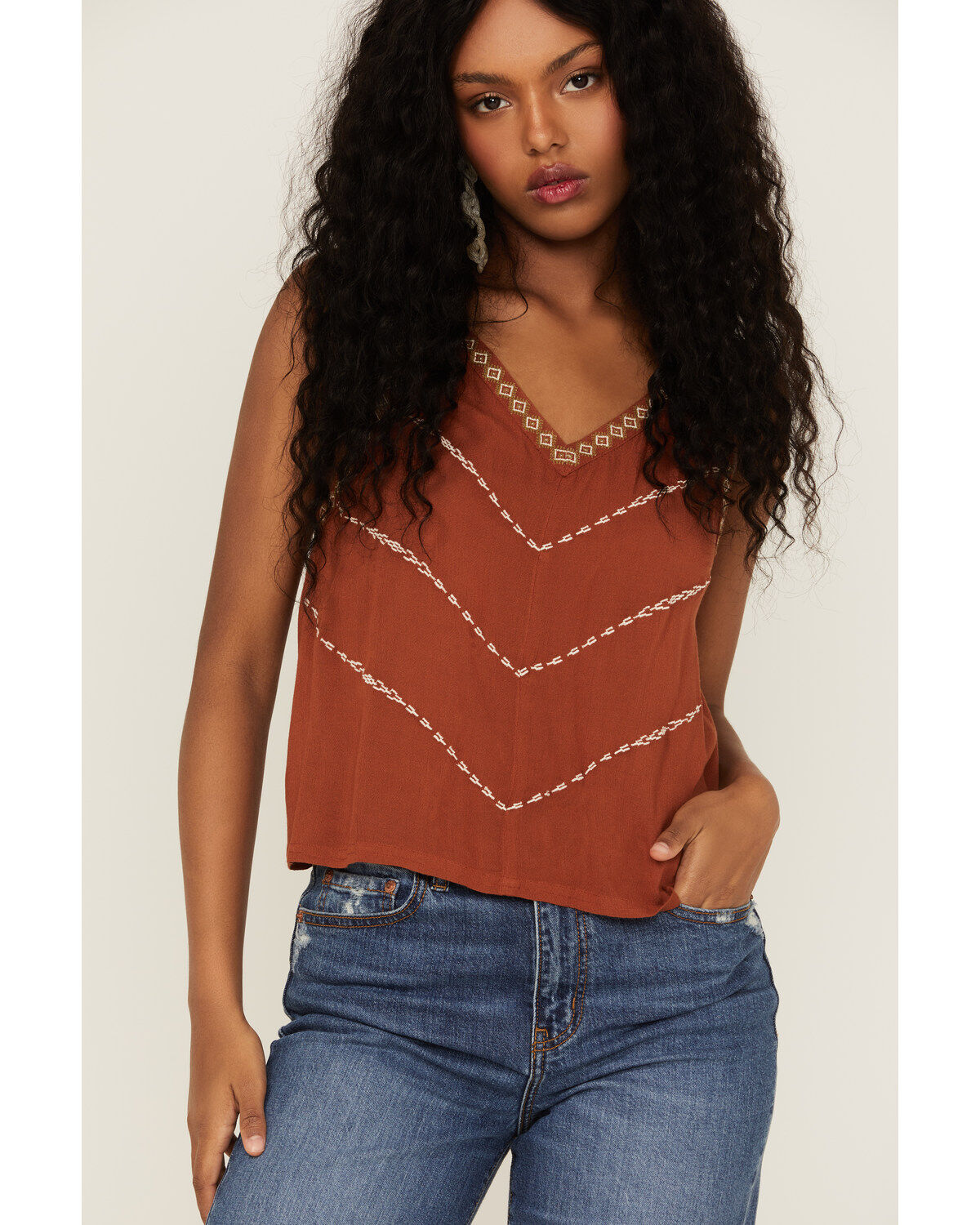 Shyanne Women's Rust Embroidered Southwestern Cami