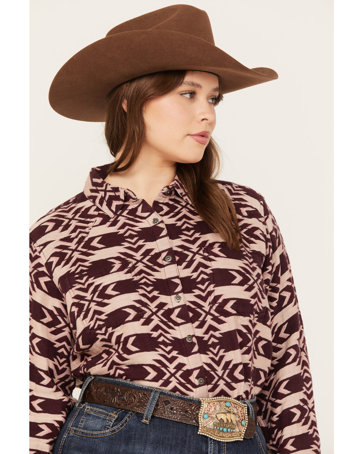 Ariat Women's R.E.A.L. Billie Jean Southwestern Jacquard Print Long Sleeve Button-Down Shirt - Plus
