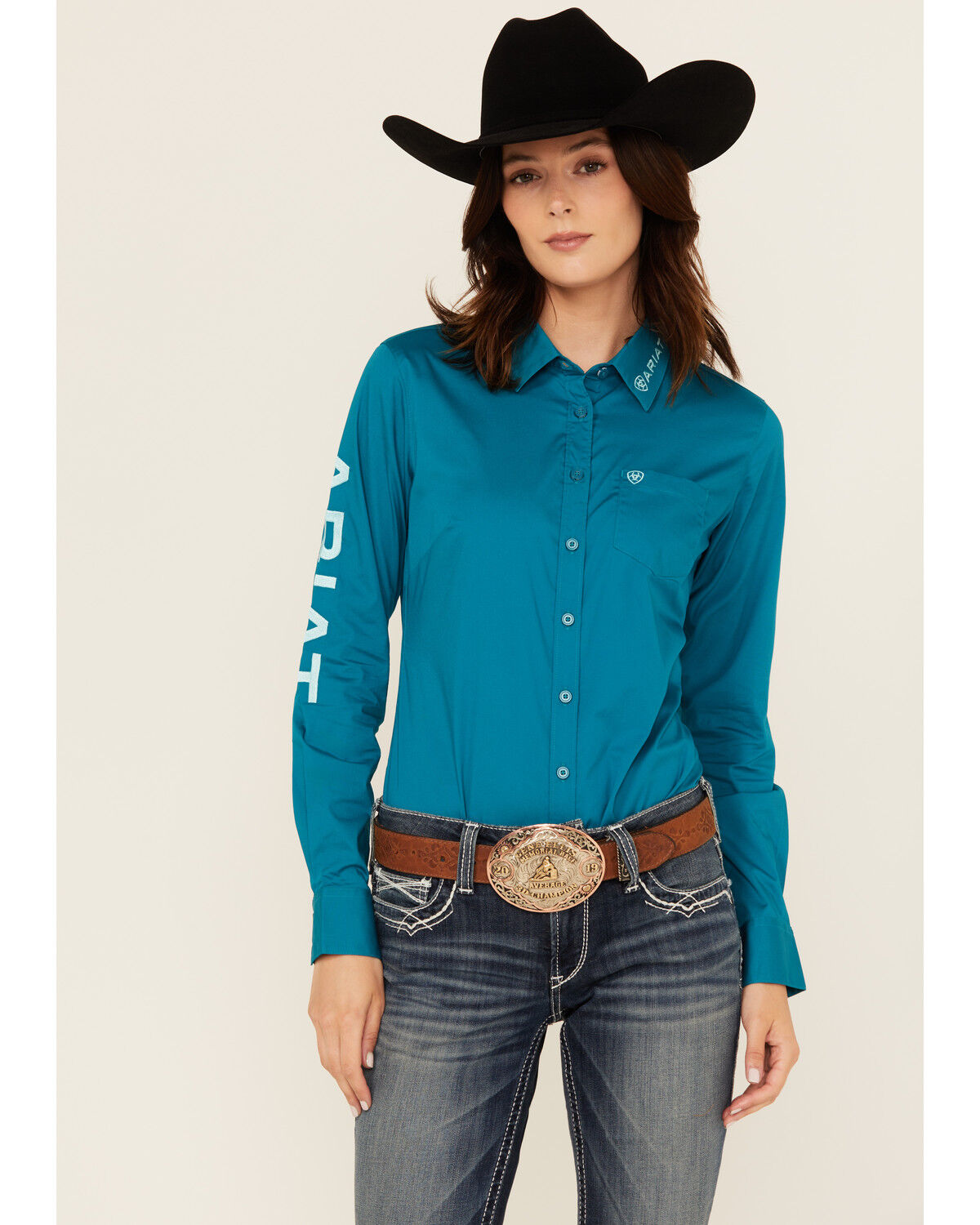 Ariat Women's Team Kirby Logo Long Sleeve Button-Down Stretch Western Shirt
