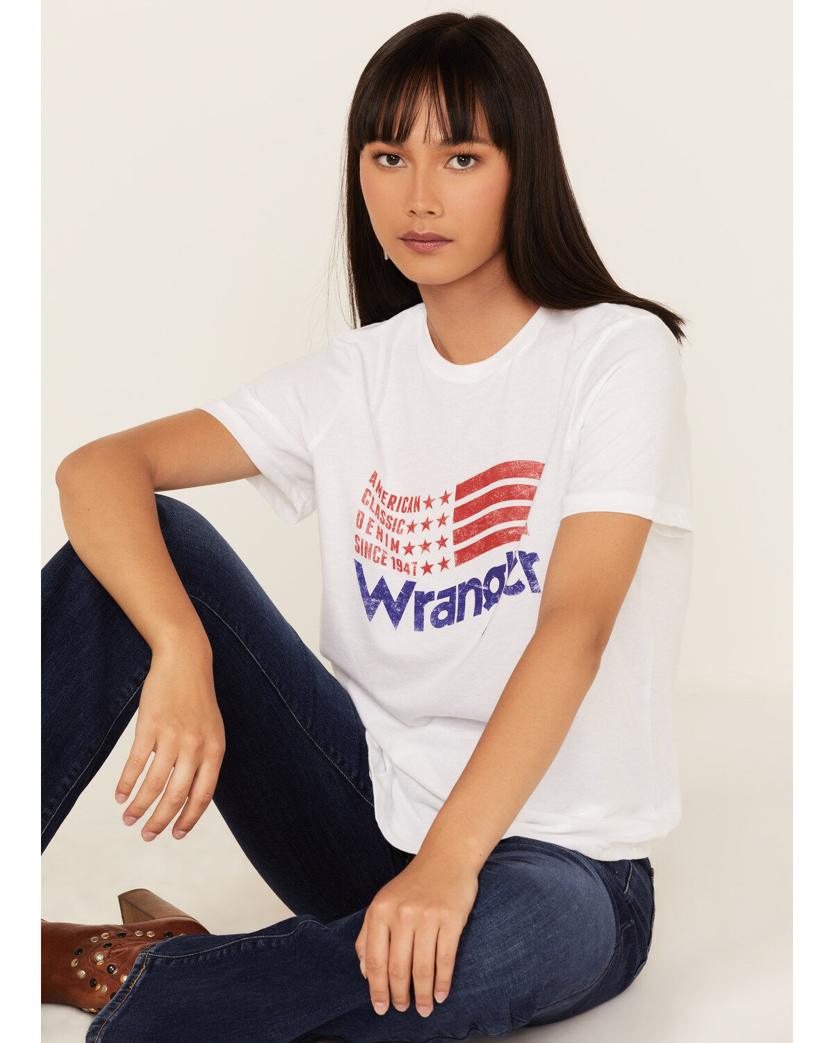 Wrangler Women's Vintage Americana Flag Logo Graphic Tee