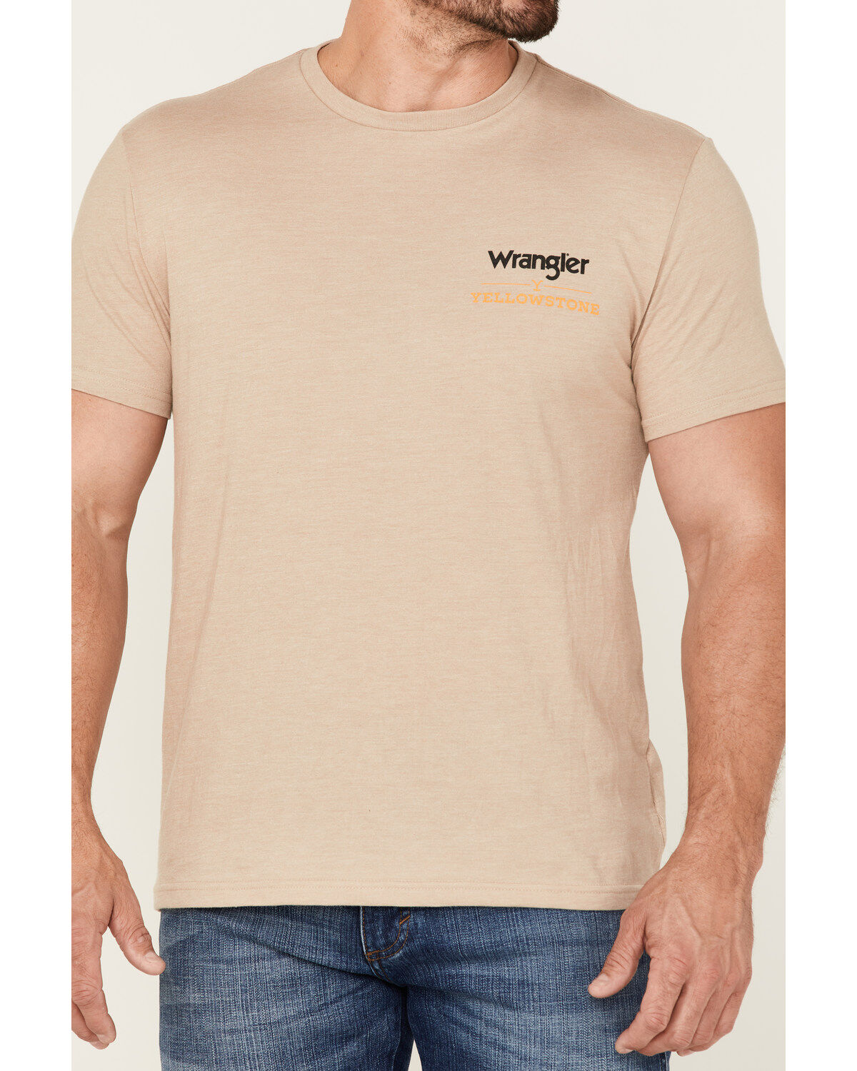 Wrangler Men's Heathered Yellowstone Dutton Ranch Logo Graphic T-Shirt