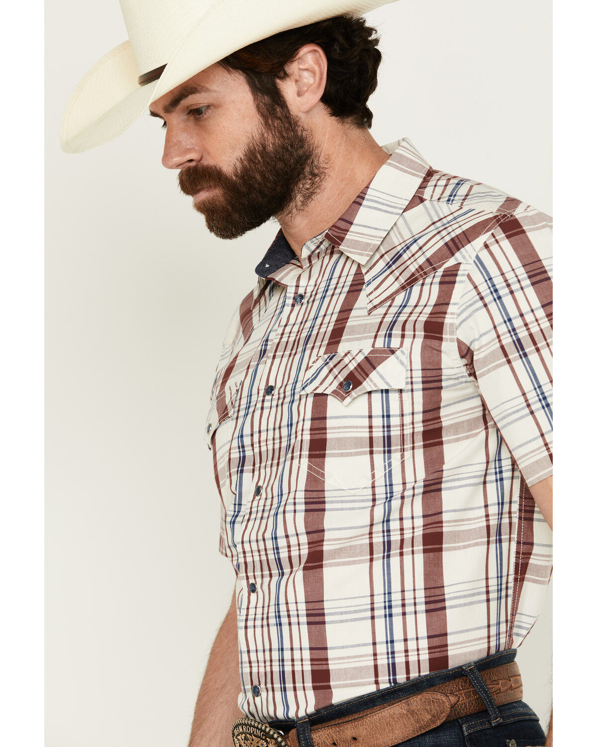 Cody James Men's Festive Plaid Print Short Sleeve Snap Western Shirt