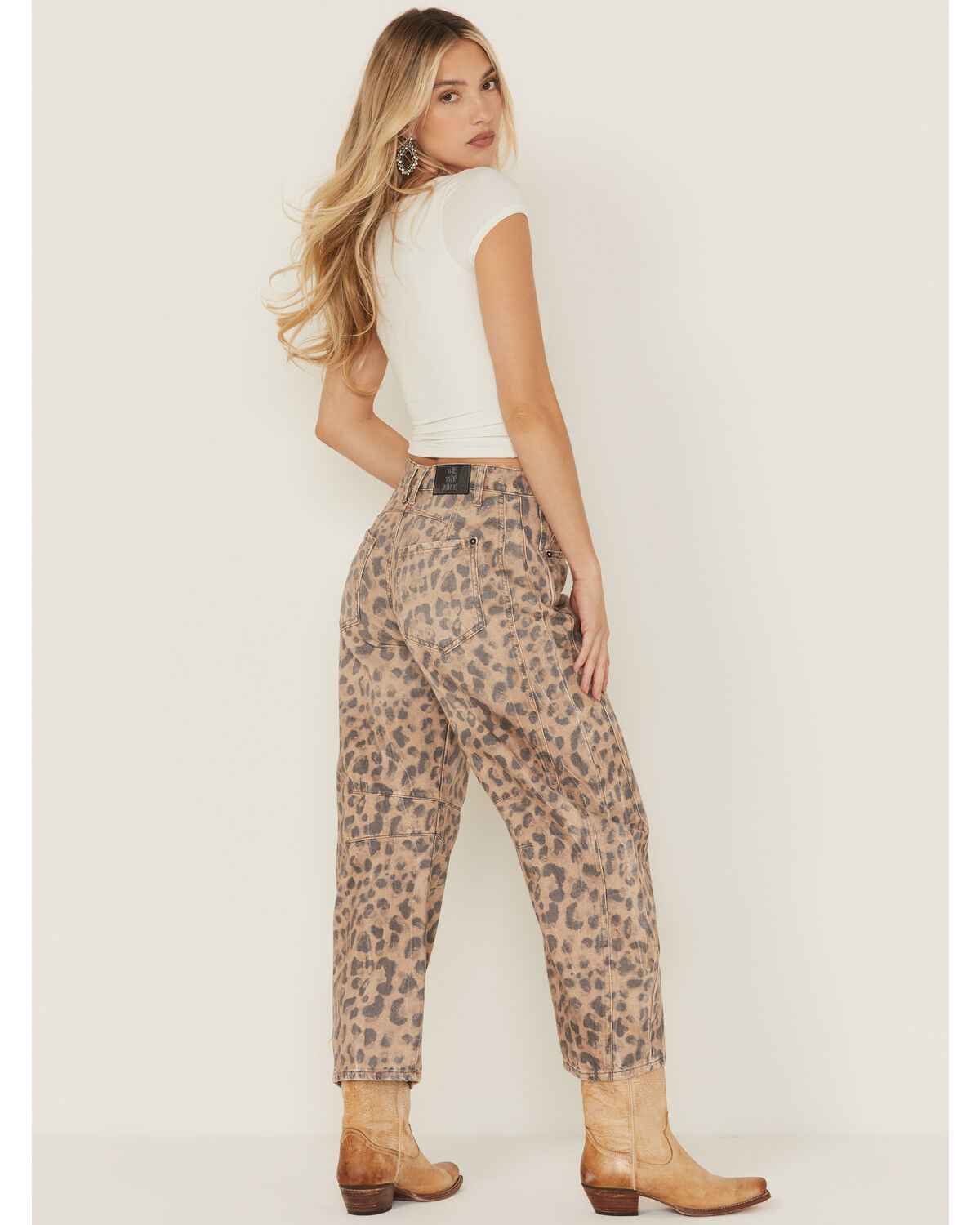 Free People Women's Good Luck Leopard Printed High Rise Barrel Jeans