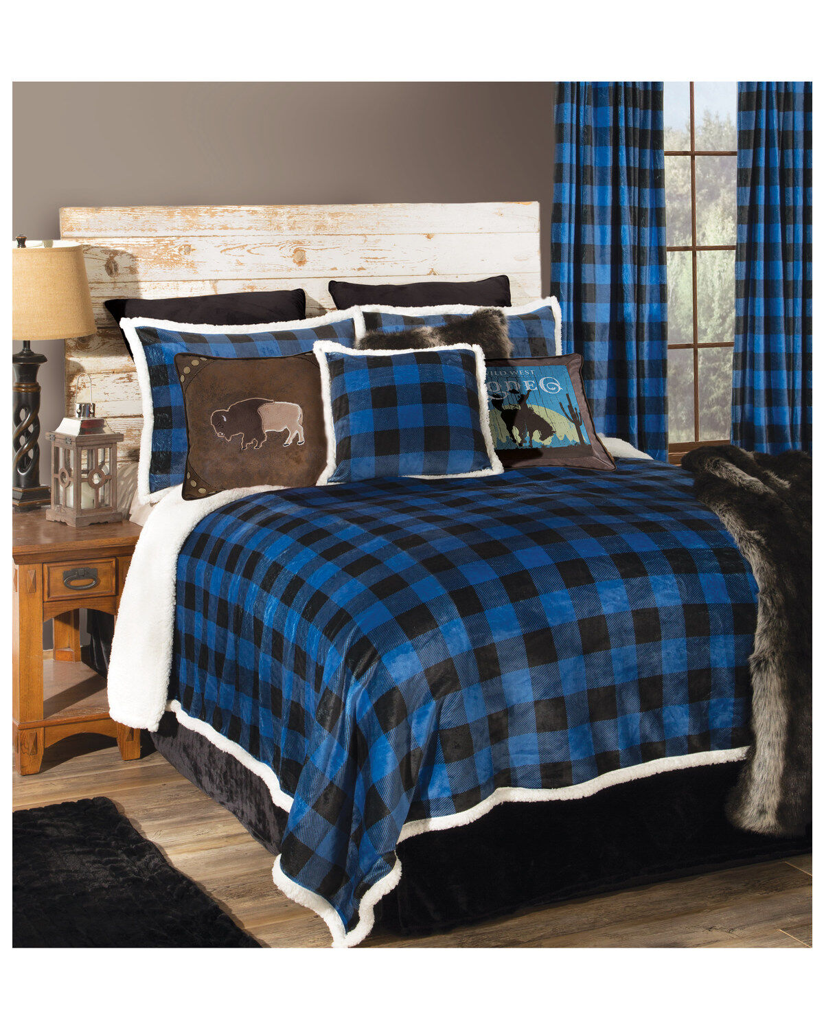 Carstens Home Wrangler Lumberjack Buffalo Plaid Sherpa Fleece King Bedding Set - 4 Piece