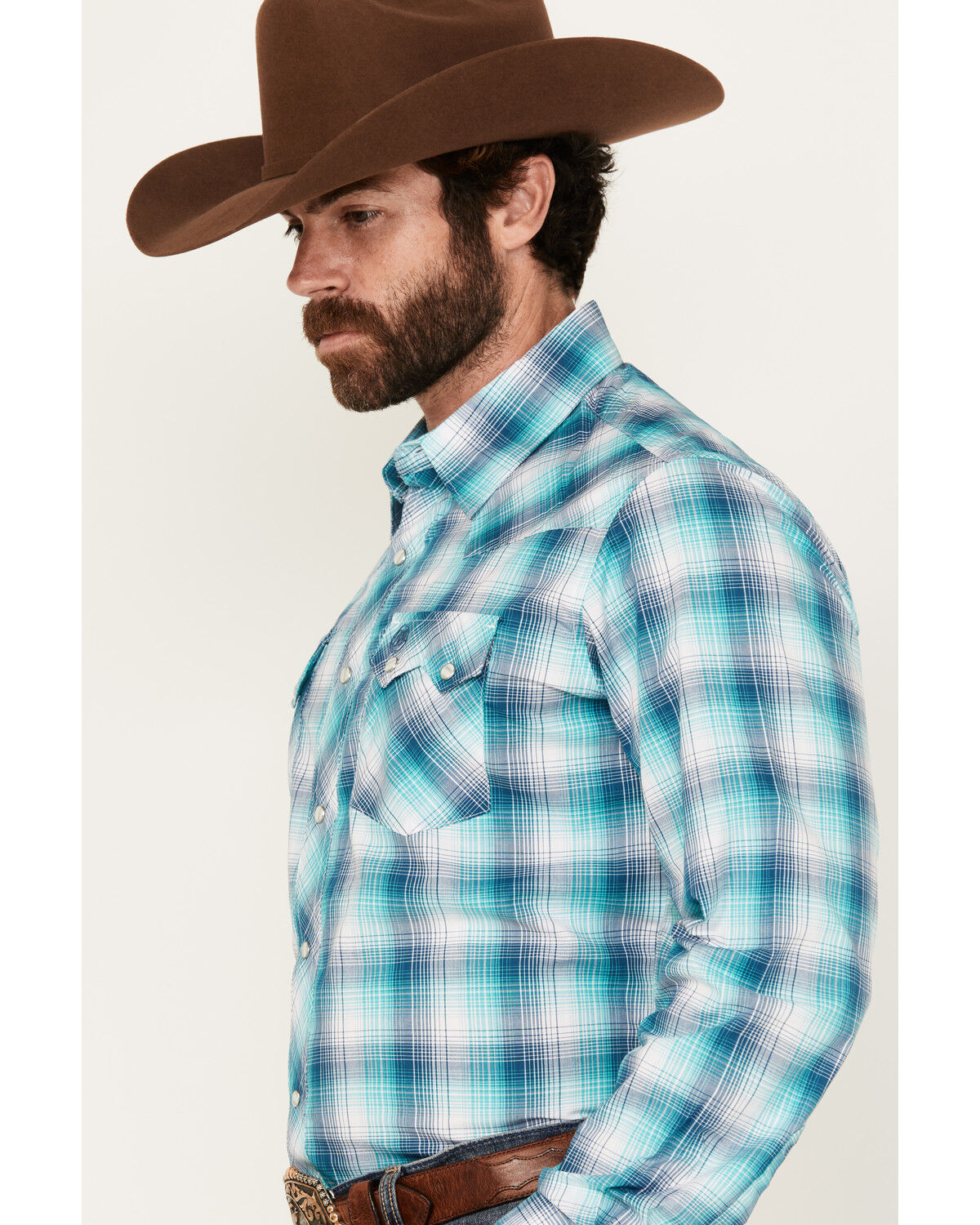 Wrangler Retro Men's Plaid Print Long Sleeve Snap Western Shirt