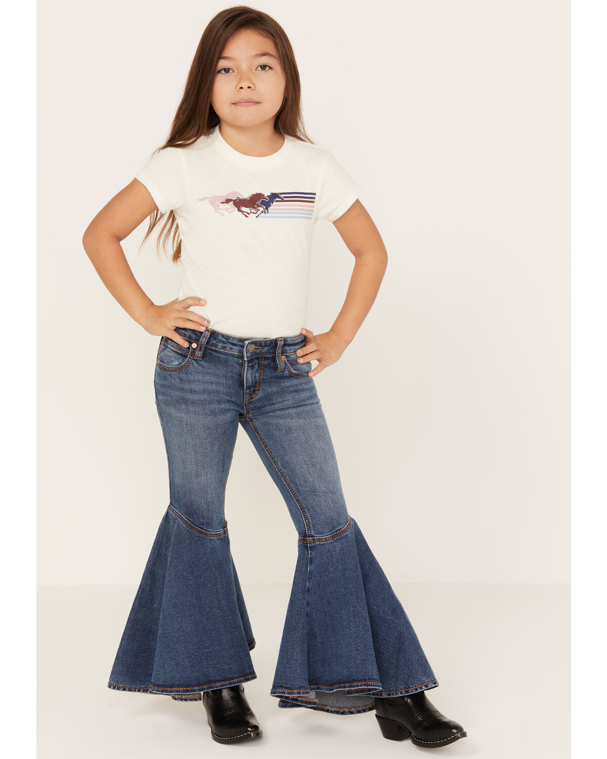 Shyanne Little Girls' Medium Wash Ruffle Trumpet Flare Jeans