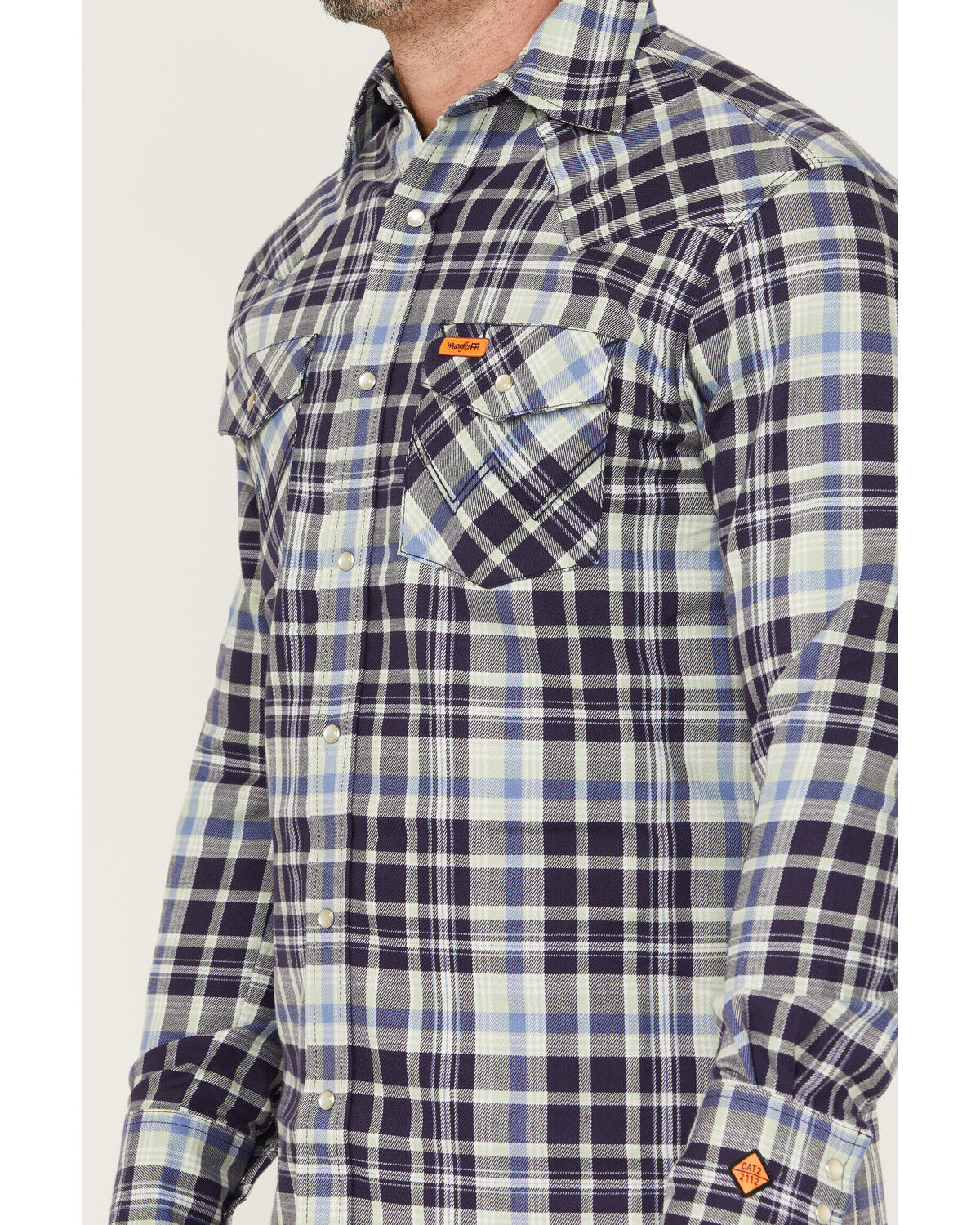 Wrangler Men's FR Plaid Print Long Sleeve Snap Work Shirt