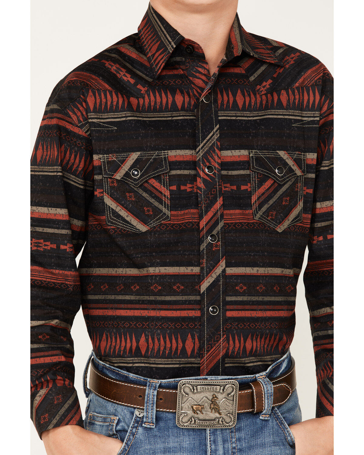 Rock & Roll Denim Boys' Southwestern Stripe Print Long Sleeve Snap Western Shirt