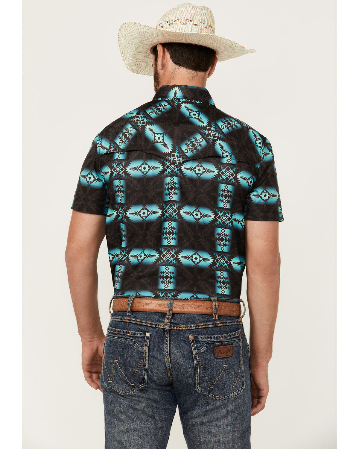 Rock & Roll Denim Men's Tek Southwestern Print Short Sleeve Pearl Snap Western Shirt