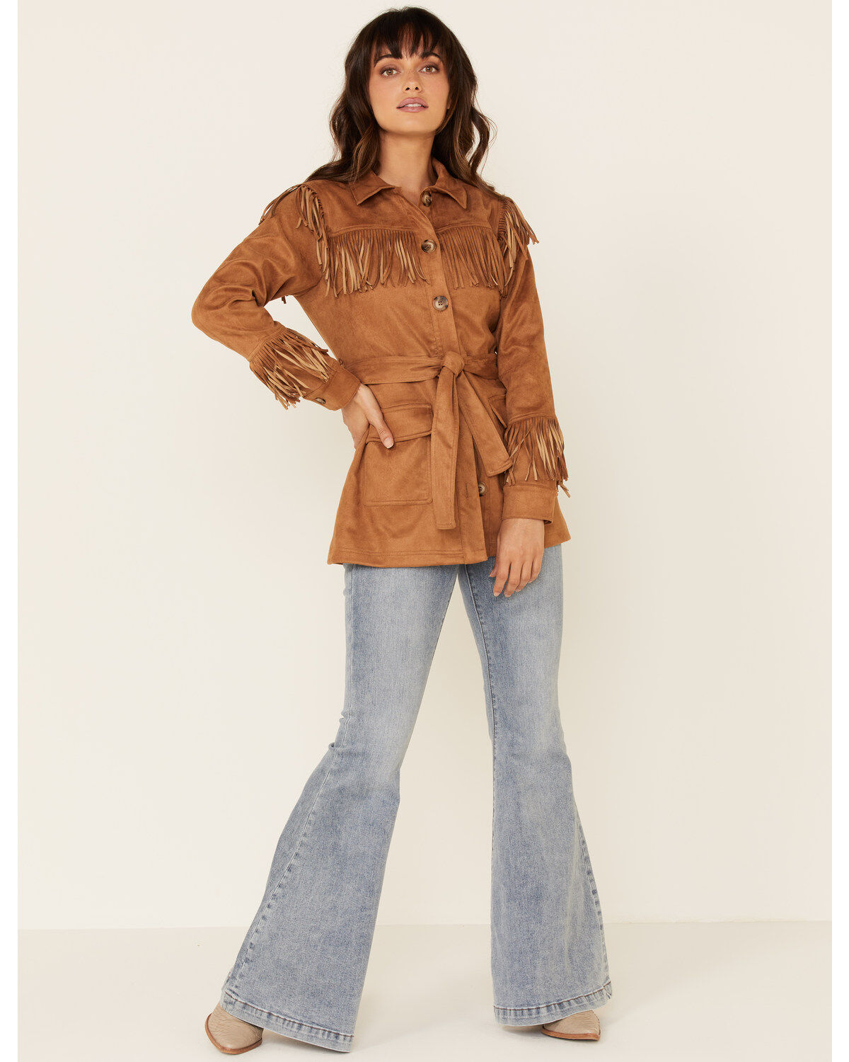 MINKPINK Women's Tan We Are Free Fringe Jacket
