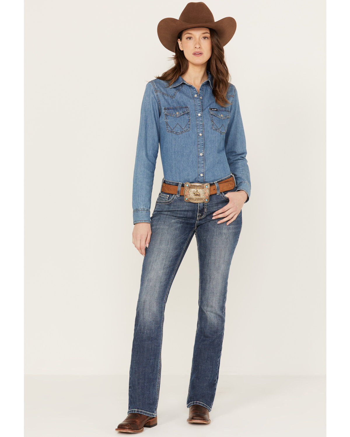 Rock & Roll Denim Women's Medium Wash Mid Rise Riding Bootcut Jeans