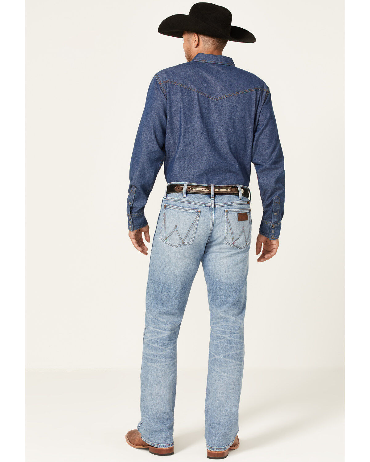 Wrangler Retro Green Men's Welleford Light Wash Stretch Slim Bootcut Jeans