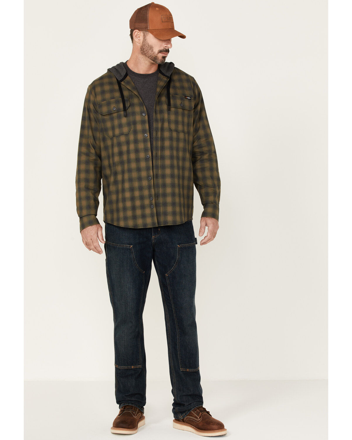 Hawx Men's Plaid Print Robertson Long Sleeve Button Down Hooded Work Flannel Shirt