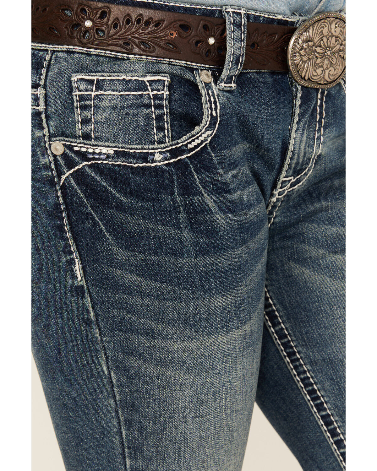 Shyanne Girls' Arrowhead Dark Wash Dreamcatcher Pocket Bootcut Stretch Denim Jeans