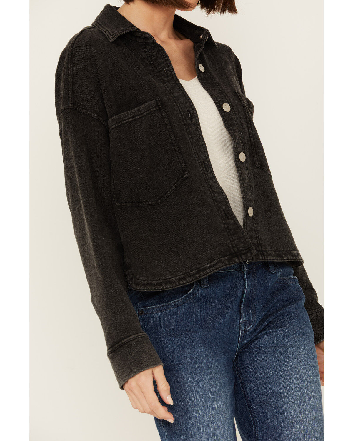 White Crow Women's Denim Knit Cropped Shacket