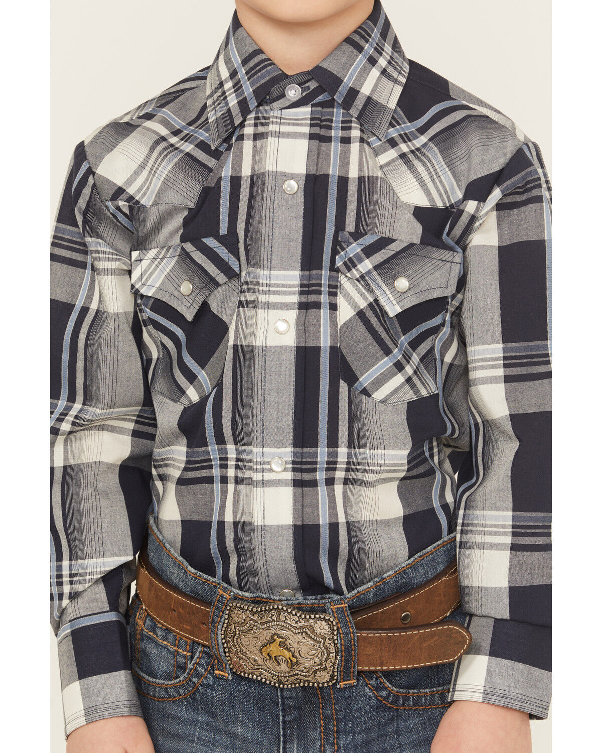 Ely Walker Boys' Plaid Print Long Sleeve Snap Western Shirt