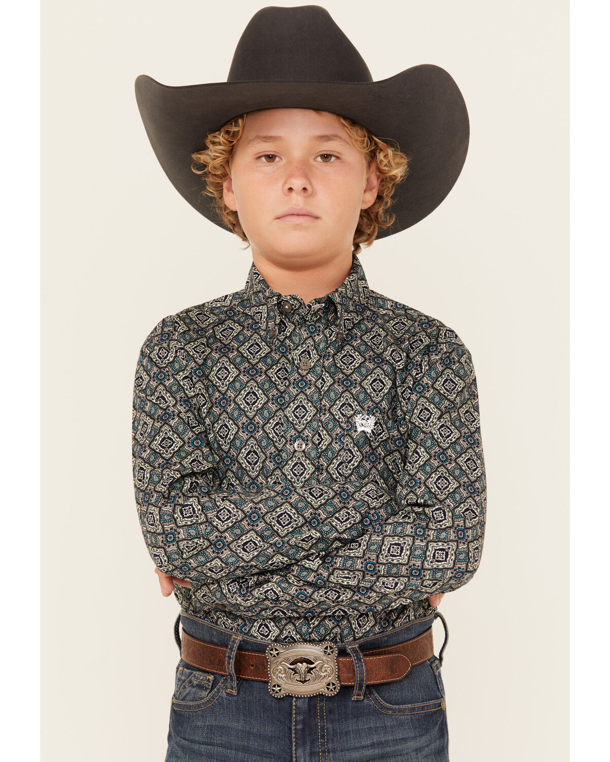Cinch Boys' Geo Print Long Sleeve Button-Down Western Shirt