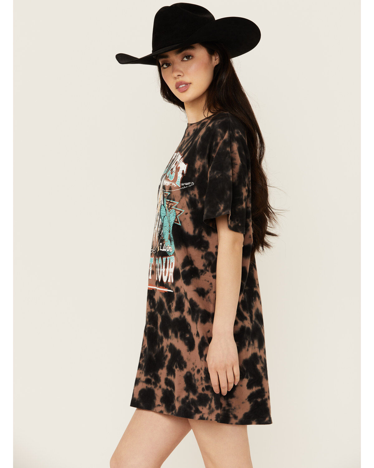 Rock & Roll Denim Women's Tie Dye Graphic Mini Shirt Dress
