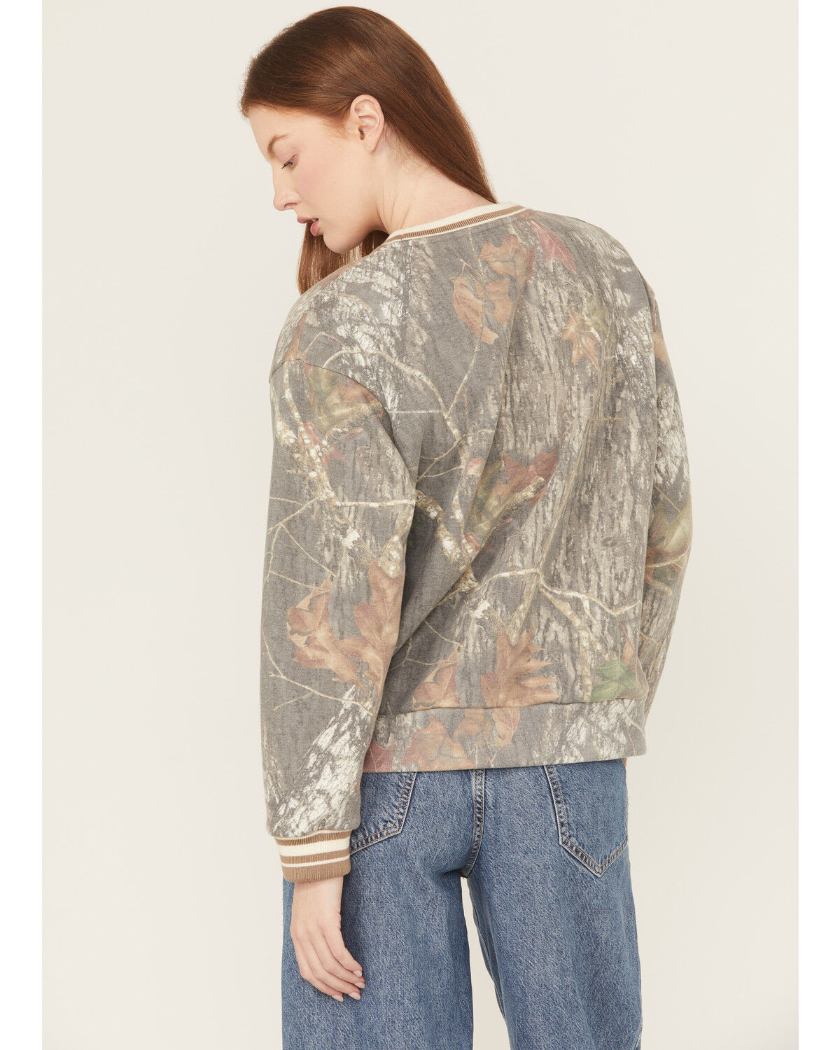 Tribe Kelley Women's Camo Print Varsity Crewneck