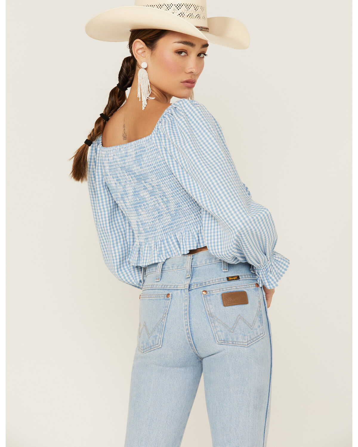 Beyond The Radar Women's Gingham Tie Front Crop Blouse