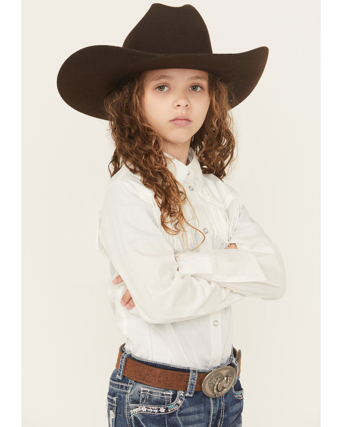 Shyanne Girls' Rhinestone Fringe Long Sleeve Snap Stretch Western Shirt