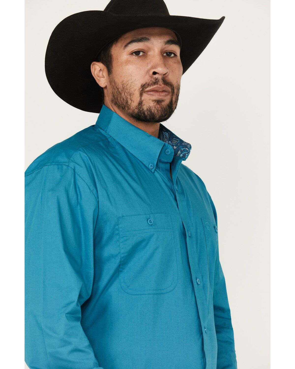 George Strait by Wrangler Men's Solid Long Sleeve Button-Down Stretch Western Shirt - Tall