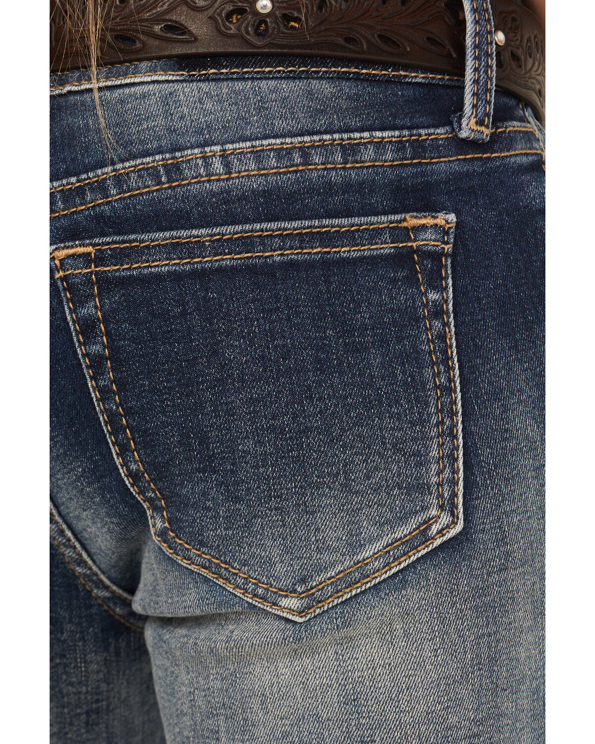 Grace In LA Girls' Light Wash Floral Embroidered Flare Stretch Denim Jeans