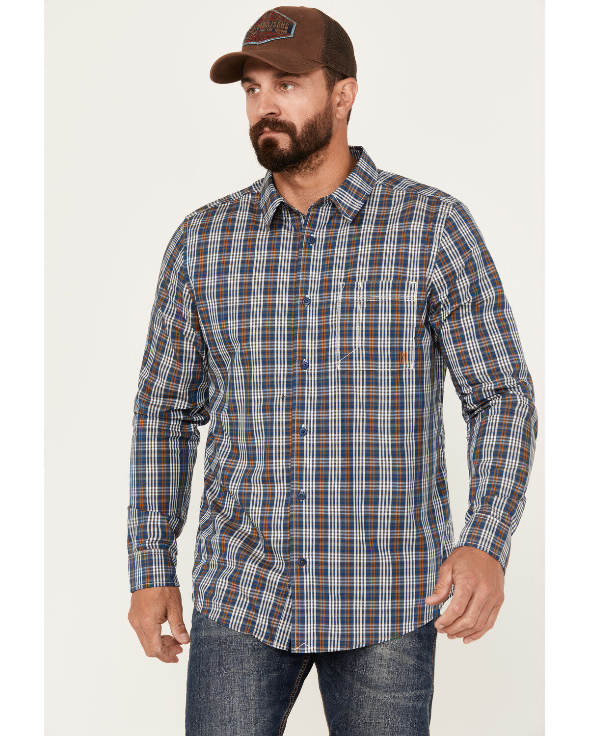 Brothers and Sons Men's Marietta Plaid Print Long Sleeve Button Down Performance Western Shirt