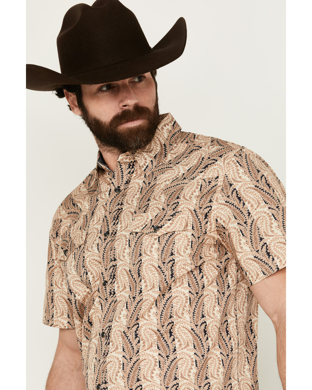 Moonshine Spirit Men's Victory Paisley Striped Short Sleeve Snap Western Shirt