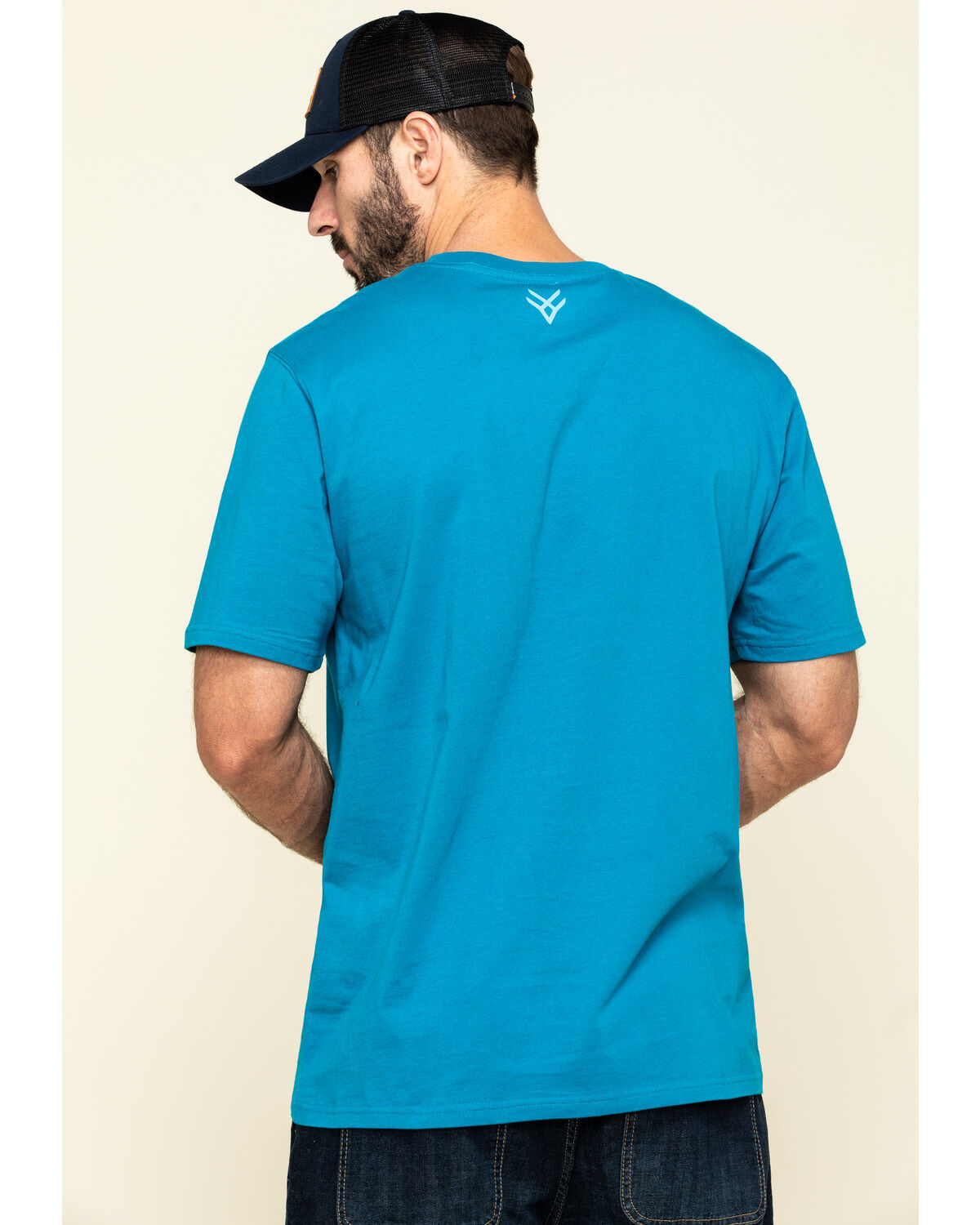 Hawx Men's Teal Fractal Camo Logo Graphic Work T-Shirt
